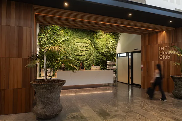 IHF entrance, living wall with sculpted monogram by Oasis Greenery Systems