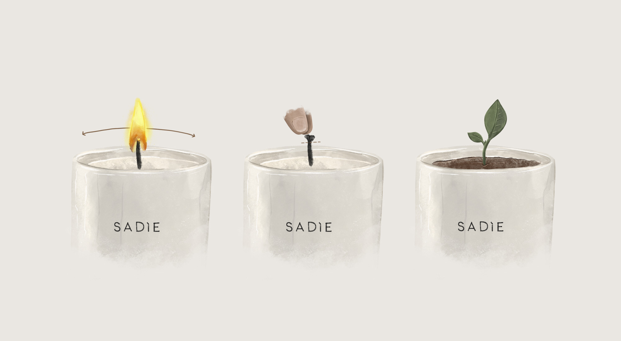 Candle Care, illustrations by Sinclair Creative Agency for Sadie Candles