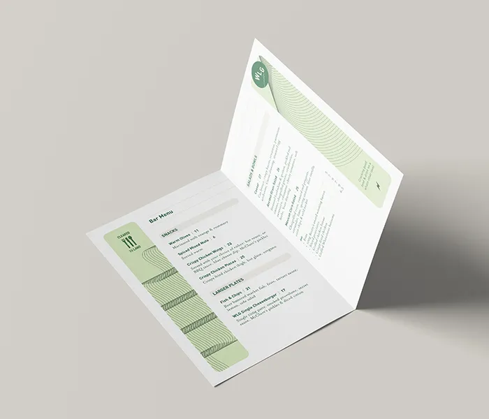 Whisky Lima Golf Restaurant Bar Menu inner pages, designed by Sinclair Creative Agency