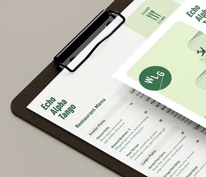 Beverages menu design for Whisky Lima Golf restaurant, Wellingotn, designed by Sinclair Creative Agency